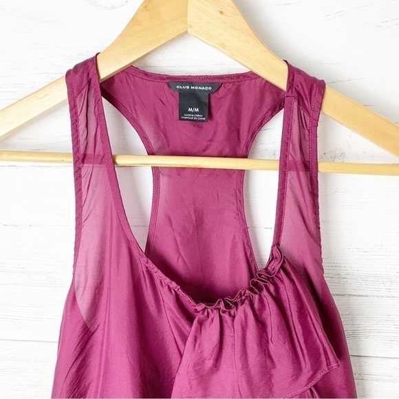 𝅺Club Monaco Silk Sleeveless Blouse Eggplant Racerback Ruffle Purple - Picture 4 of 7